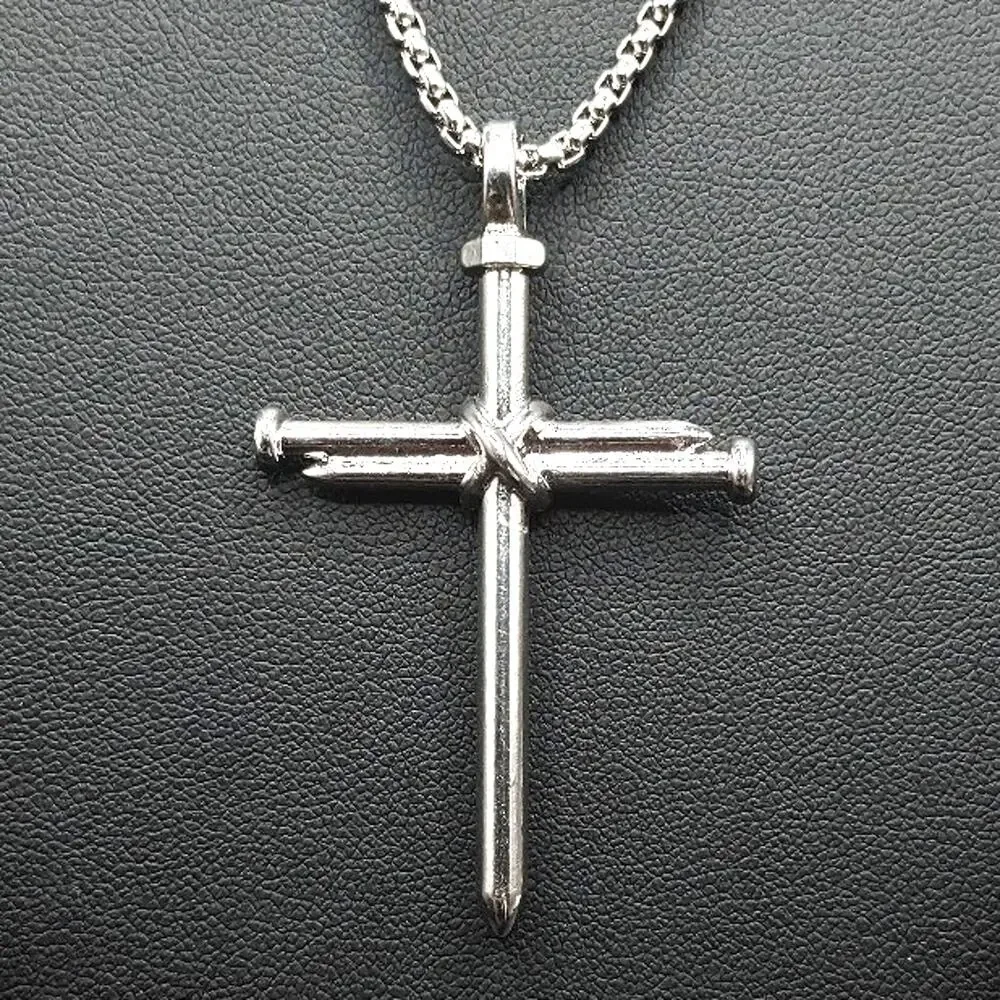 Silver Necklace Cross Crucifix Nails Jesus Bible Christian Catholic Faith Gift